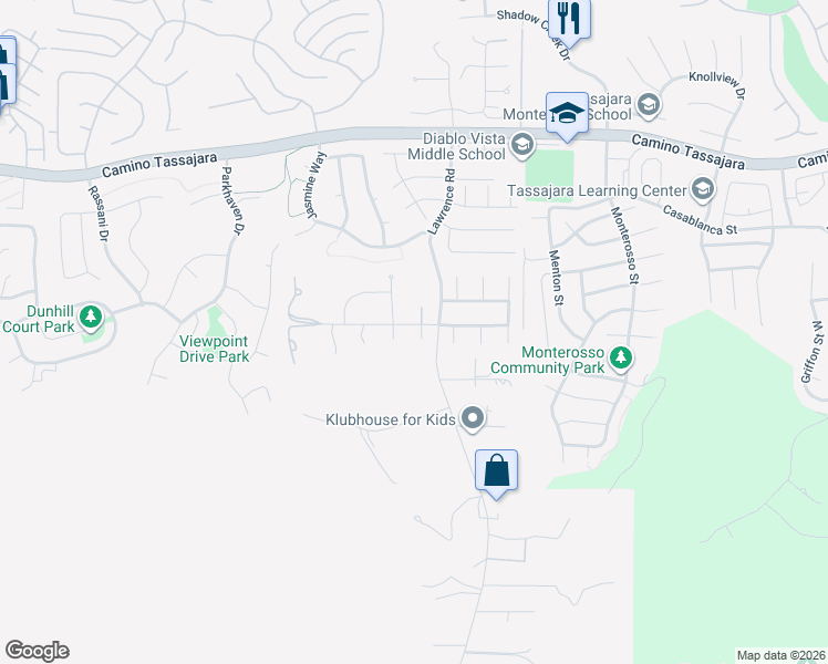 map of restaurants, bars, coffee shops, grocery stores, and more near 10 Casolyn Ranch Court in Danville