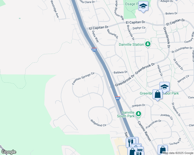 map of restaurants, bars, coffee shops, grocery stores, and more near 47 Summer Hill Court in Danville