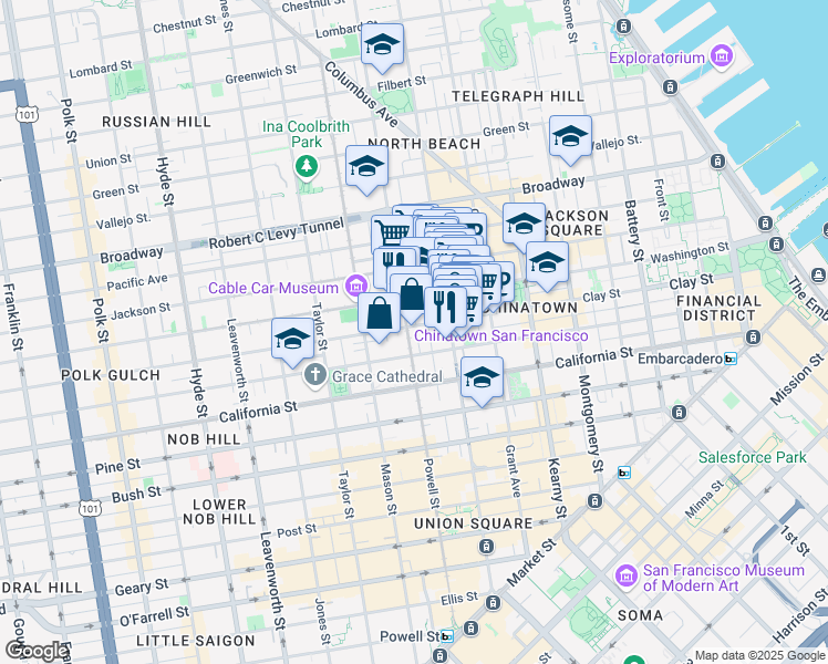 map of restaurants, bars, coffee shops, grocery stores, and more near in San Francisco
