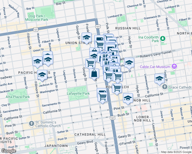 map of restaurants, bars, coffee shops, grocery stores, and more near 1720 Jackson Street in San Francisco