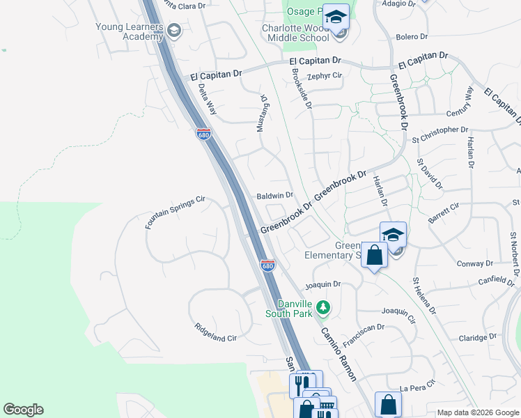 map of restaurants, bars, coffee shops, grocery stores, and more near 130 Summerside Circle in Danville