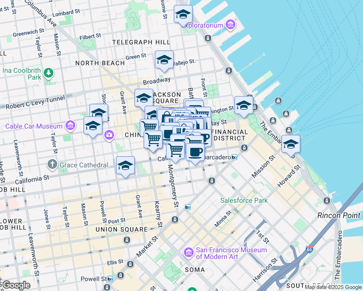 map of restaurants, bars, coffee shops, grocery stores, and more near 343 Sansome Street in San Francisco