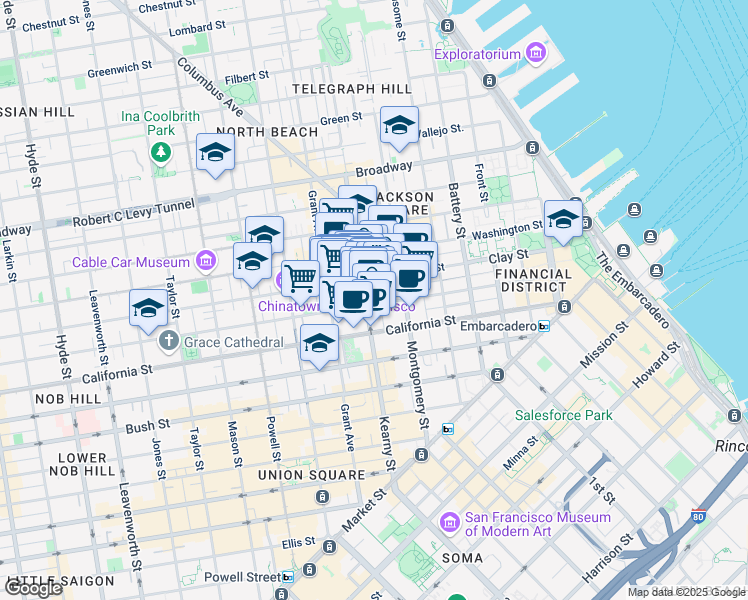 map of restaurants, bars, coffee shops, grocery stores, and more near in San Francisco