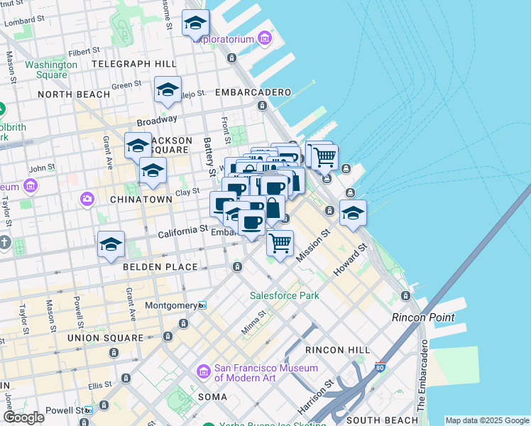map of restaurants, bars, coffee shops, grocery stores, and more near in San Francisco
