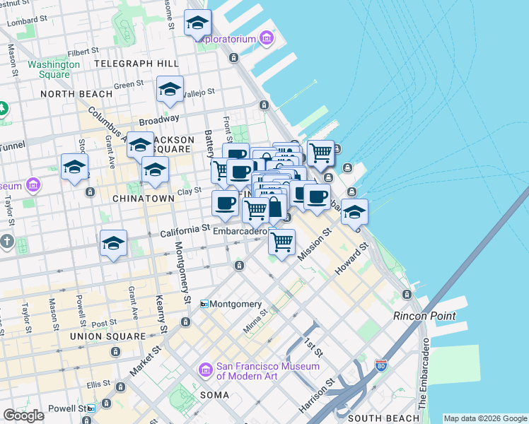 map of restaurants, bars, coffee shops, grocery stores, and more near in San Francisco