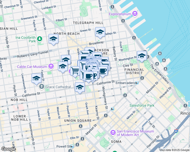 map of restaurants, bars, coffee shops, grocery stores, and more near in San Francisco