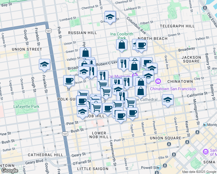 map of restaurants, bars, coffee shops, grocery stores, and more near in San Francisco