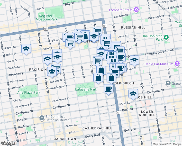 map of restaurants, bars, coffee shops, grocery stores, and more near in San Francisco