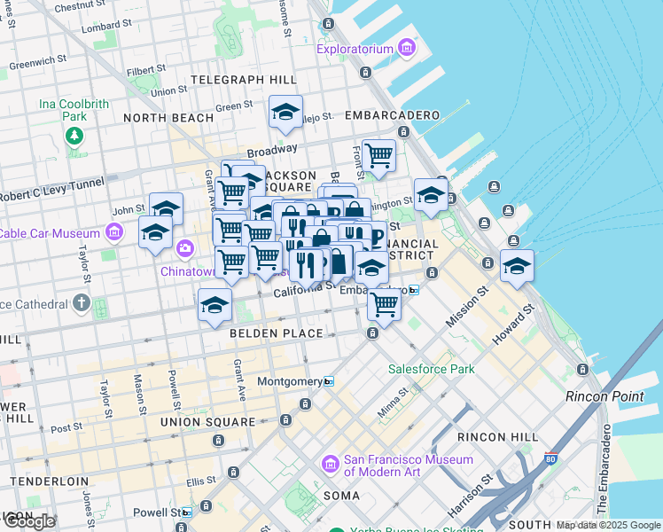 map of restaurants, bars, coffee shops, grocery stores, and more near in San Francisco