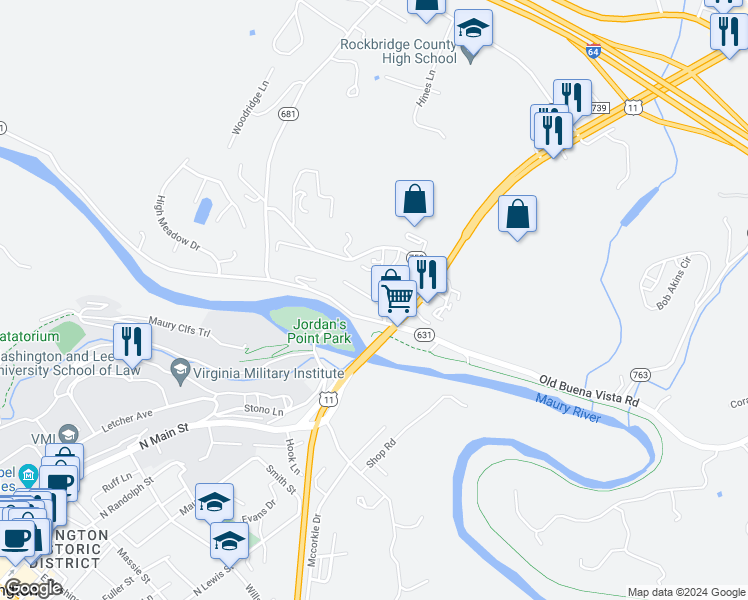 map of restaurants, bars, coffee shops, grocery stores, and more near Holly Park in Lexington