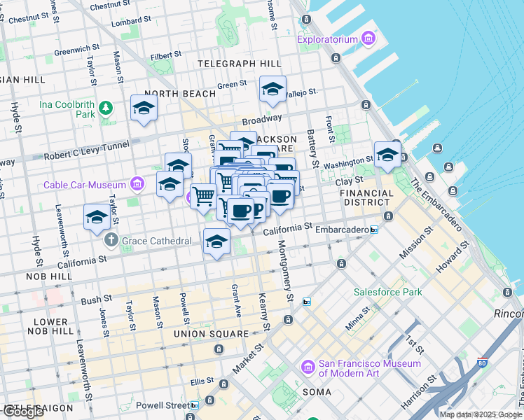 map of restaurants, bars, coffee shops, grocery stores, and more near in San Francisco