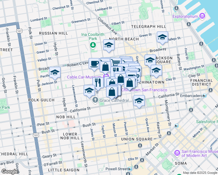 map of restaurants, bars, coffee shops, grocery stores, and more near 115 Wetmore Street in San Francisco