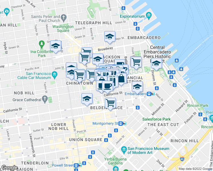 map of restaurants, bars, coffee shops, grocery stores, and more near 640 Sacramento Street in San Francisco