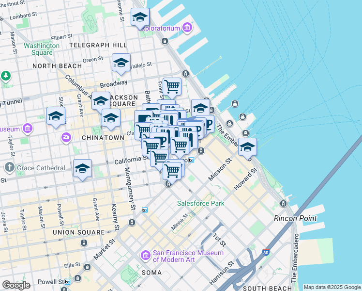 map of restaurants, bars, coffee shops, grocery stores, and more near in San Francisco
