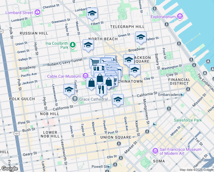map of restaurants, bars, coffee shops, grocery stores, and more near in San Francisco
