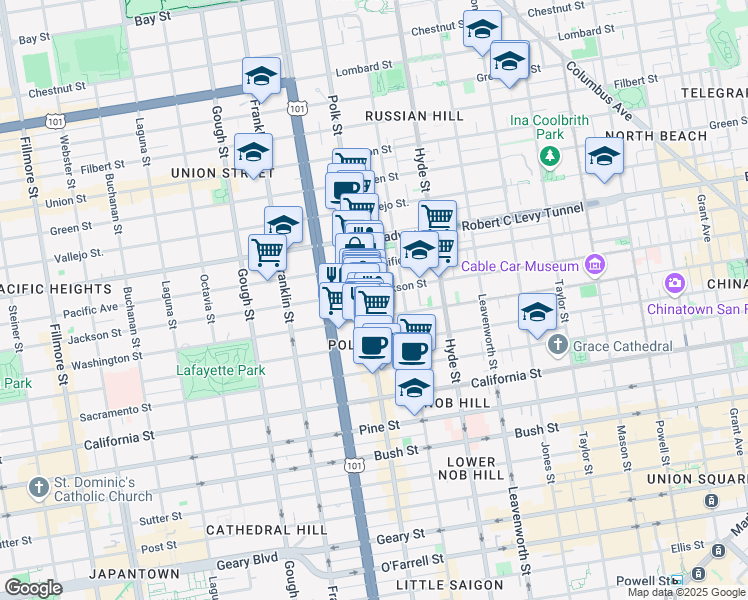 map of restaurants, bars, coffee shops, grocery stores, and more near 1958 Polk Street in San Francisco
