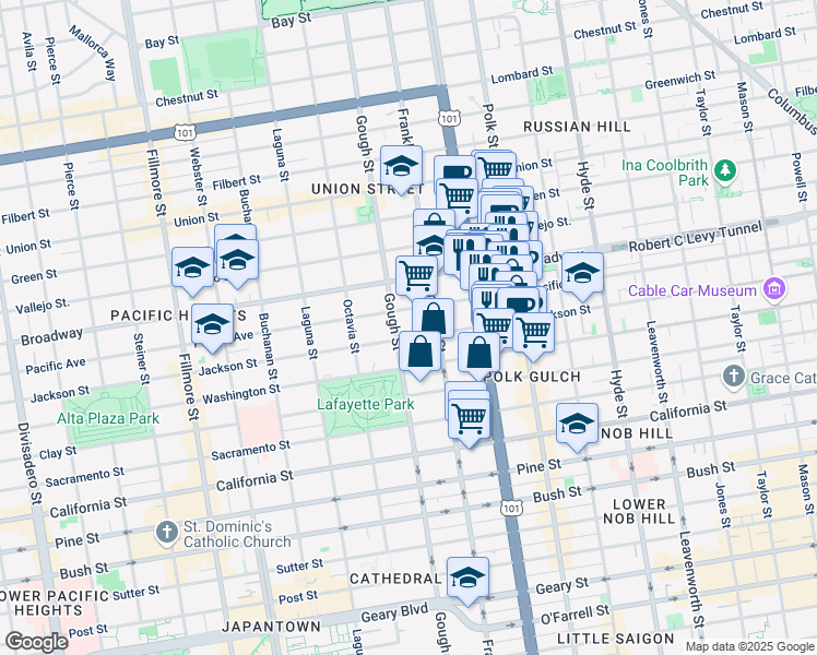 map of restaurants, bars, coffee shops, grocery stores, and more near 1830 Jackson Street in San Francisco