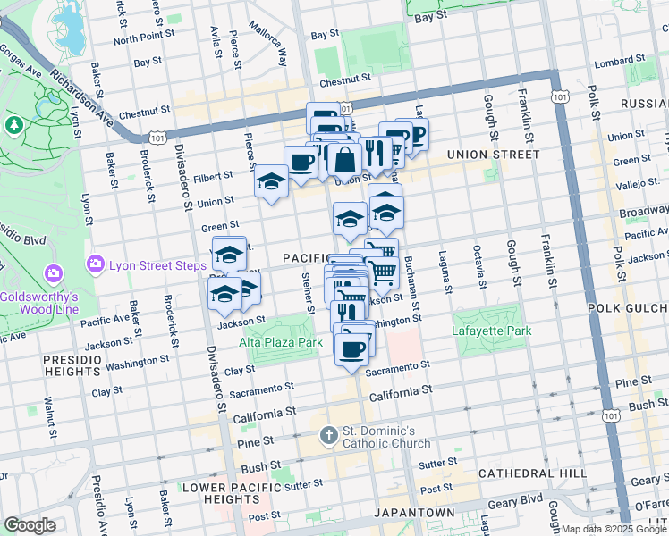 map of restaurants, bars, coffee shops, grocery stores, and more near in San Francisco