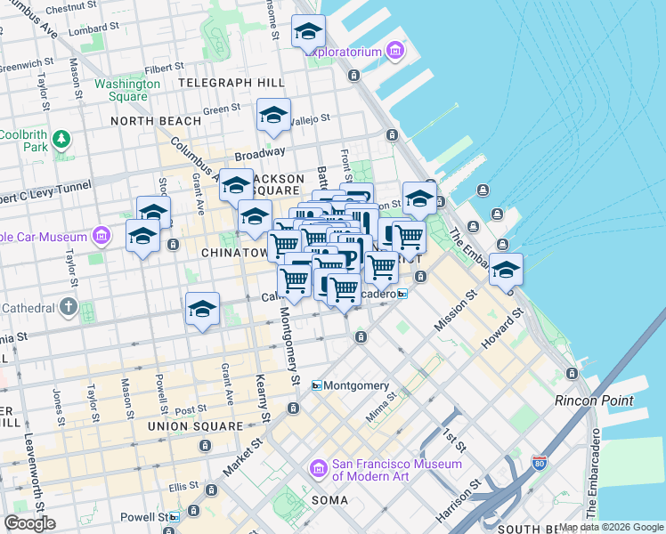 map of restaurants, bars, coffee shops, grocery stores, and more near 275 Battery Street in San Francisco
