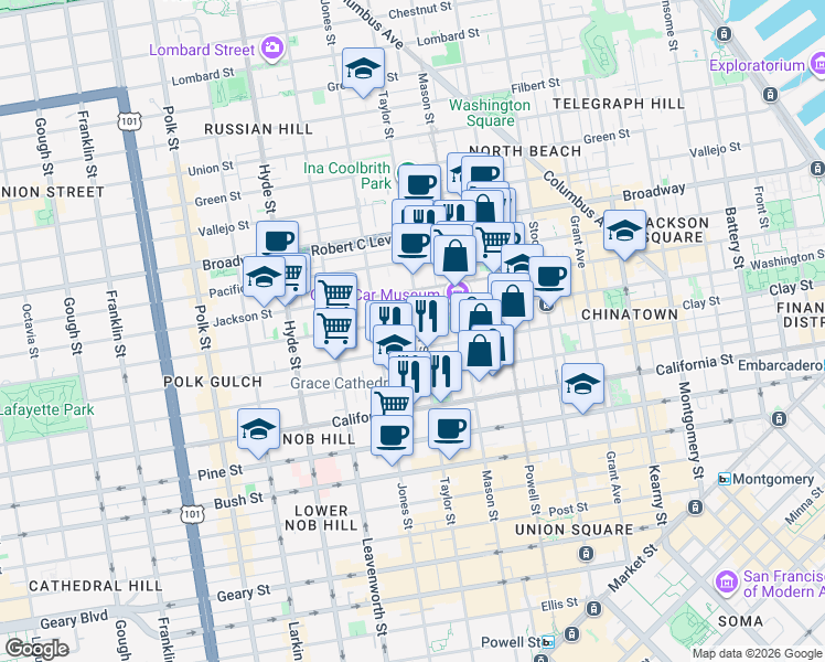 map of restaurants, bars, coffee shops, grocery stores, and more near in San Francisco