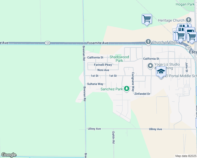 map of restaurants, bars, coffee shops, grocery stores, and more near 1709 Concord Court in Escalon