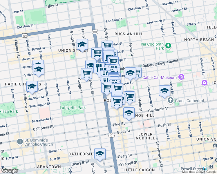 map of restaurants, bars, coffee shops, grocery stores, and more near 1653 Jackson Street in San Francisco