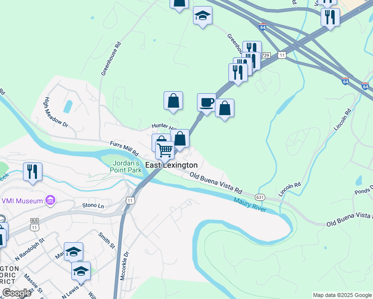 map of restaurants, bars, coffee shops, grocery stores, and more near 650 Lee Highway in Lexington