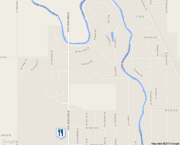 map of restaurants, bars, coffee shops, grocery stores, and more near 2122 W 60th Street North in Wichita