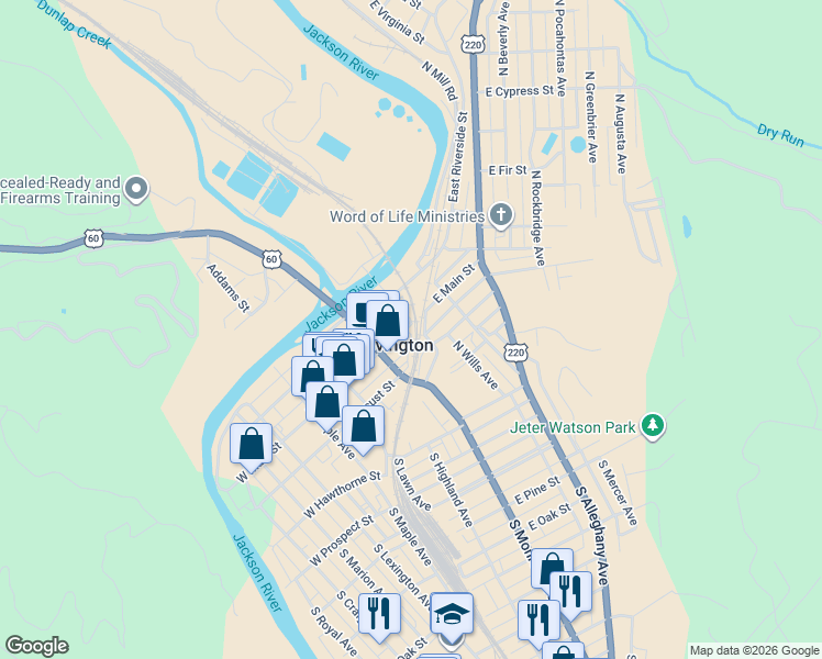 map of restaurants, bars, coffee shops, grocery stores, and more near 103 West Main Street in Covington