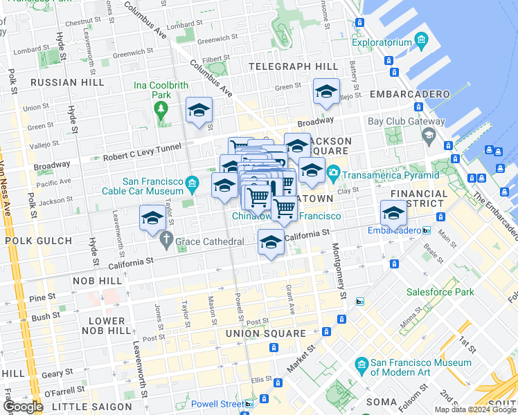 map of restaurants, bars, coffee shops, grocery stores, and more near in San Francisco