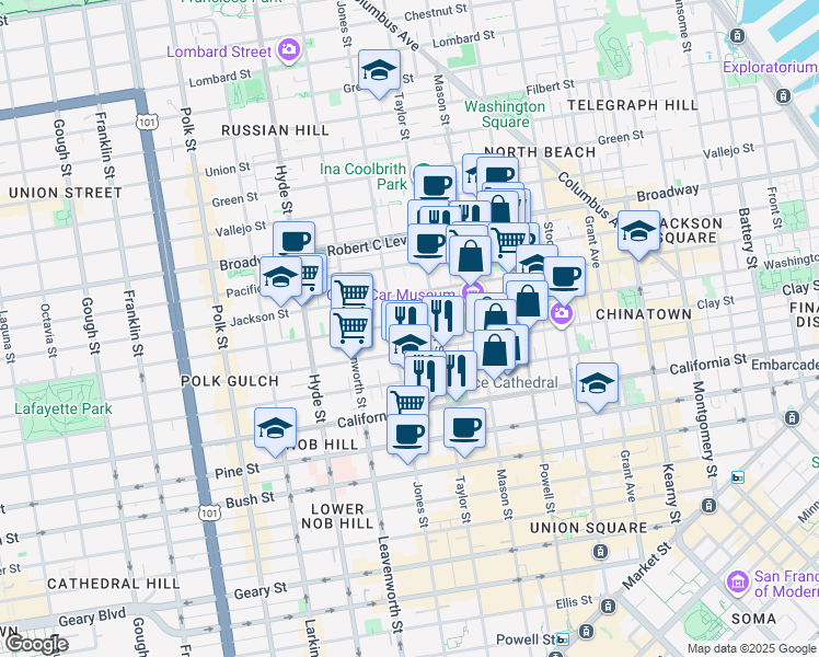 map of restaurants, bars, coffee shops, grocery stores, and more near in San Francisco
