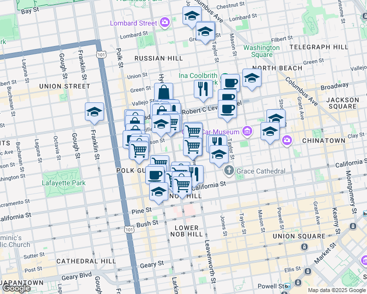 map of restaurants, bars, coffee shops, grocery stores, and more near in San Francisco