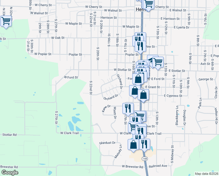 map of restaurants, bars, coffee shops, grocery stores, and more near 9 Ct C in Herrin