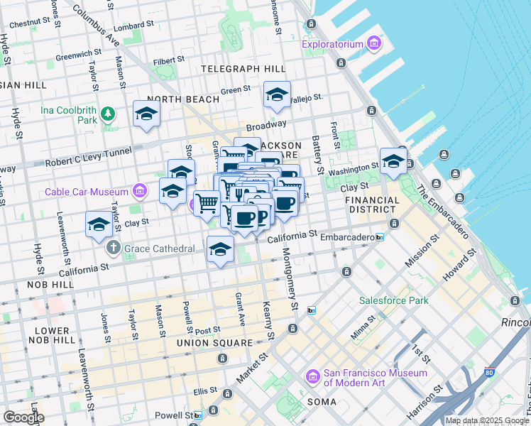 map of restaurants, bars, coffee shops, grocery stores, and more near in San Francisco