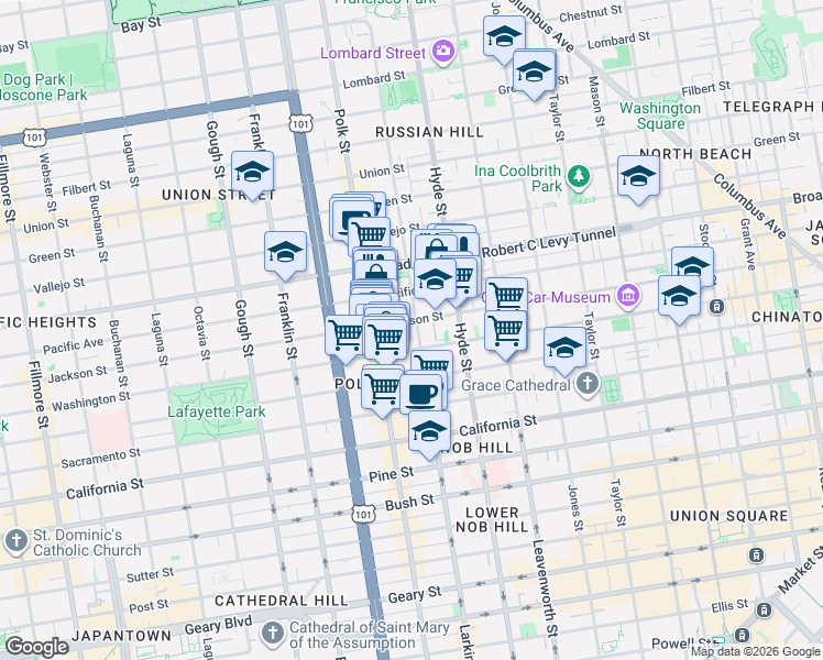 map of restaurants, bars, coffee shops, grocery stores, and more near in San Francisco