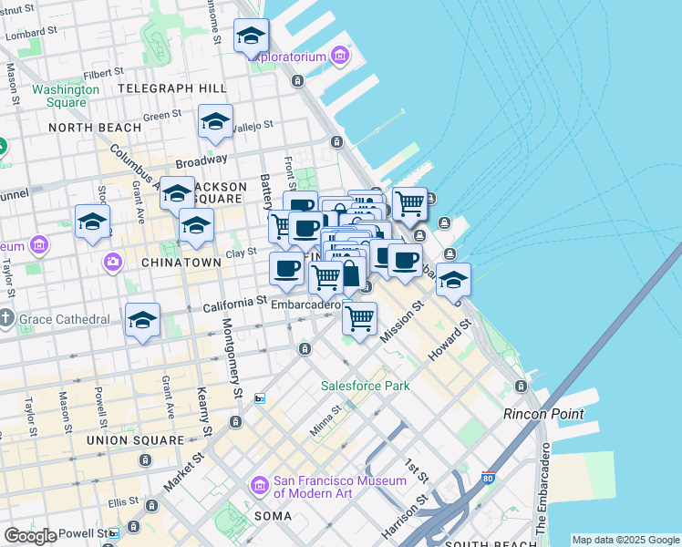 map of restaurants, bars, coffee shops, grocery stores, and more near in San Francisco