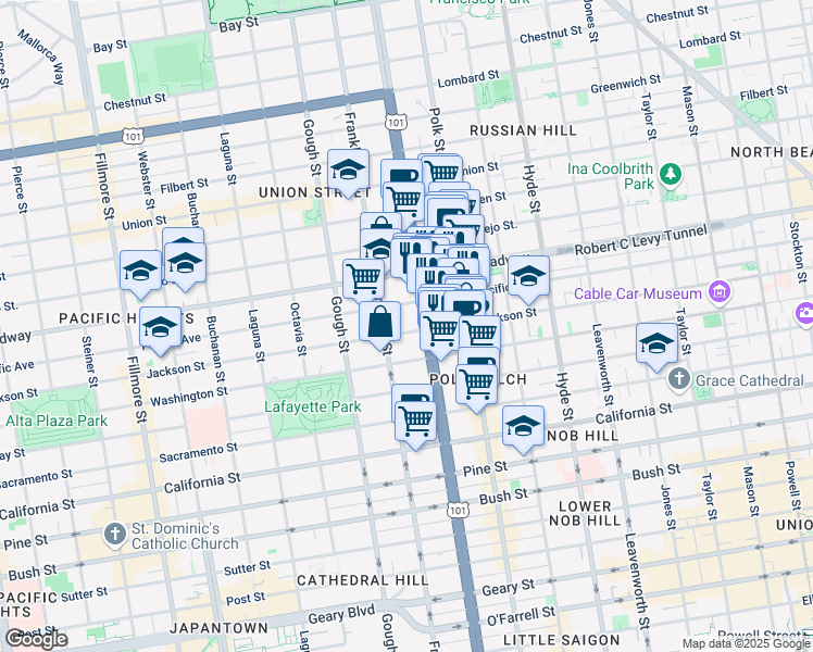 map of restaurants, bars, coffee shops, grocery stores, and more near 1720 Jackson Street in San Francisco