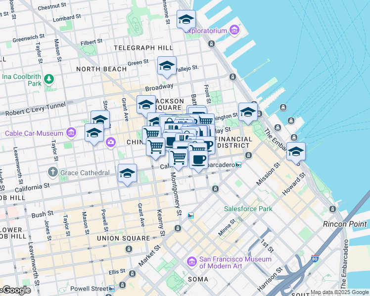 map of restaurants, bars, coffee shops, grocery stores, and more near 350 Sansome Street in San Francisco