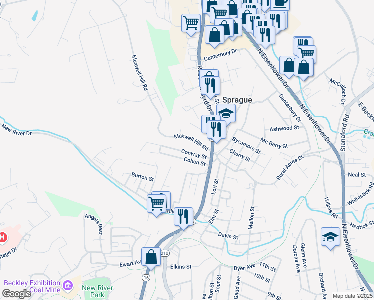 map of restaurants, bars, coffee shops, grocery stores, and more near 154 Conway St in Beckley