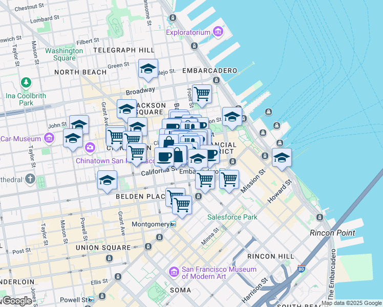 map of restaurants, bars, coffee shops, grocery stores, and more near in San Francisco