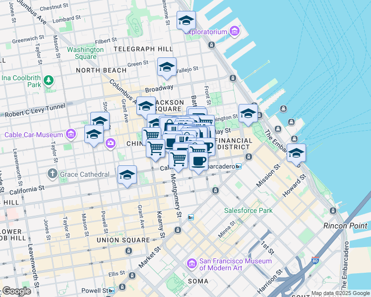 map of restaurants, bars, coffee shops, grocery stores, and more near 350 Sansome Street in San Francisco