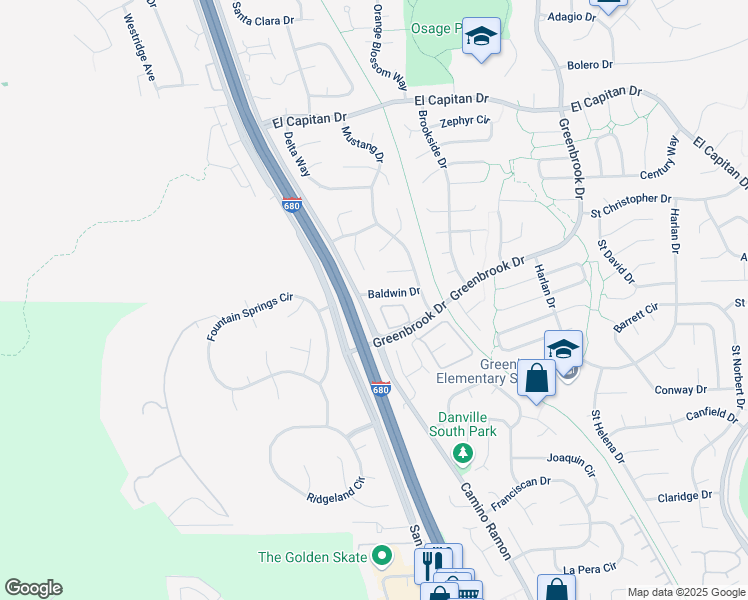 map of restaurants, bars, coffee shops, grocery stores, and more near 109 Baldwin Drive in Danville
