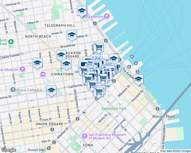 map of restaurants, bars, coffee shops, grocery stores, and more near in San Francisco