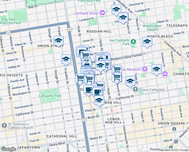 map of restaurants, bars, coffee shops, grocery stores, and more near 1519 Jackson Street in San Francisco