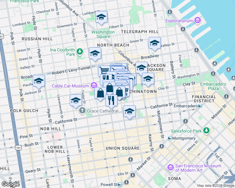 map of restaurants, bars, coffee shops, grocery stores, and more near in San Francisco