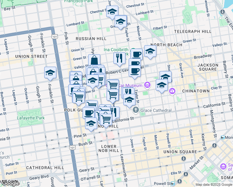map of restaurants, bars, coffee shops, grocery stores, and more near in San Francisco