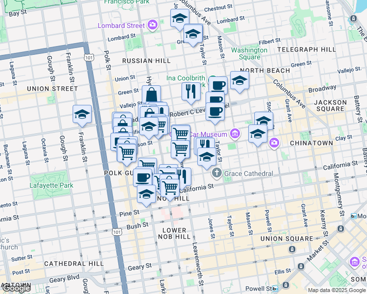 map of restaurants, bars, coffee shops, grocery stores, and more near in San Francisco