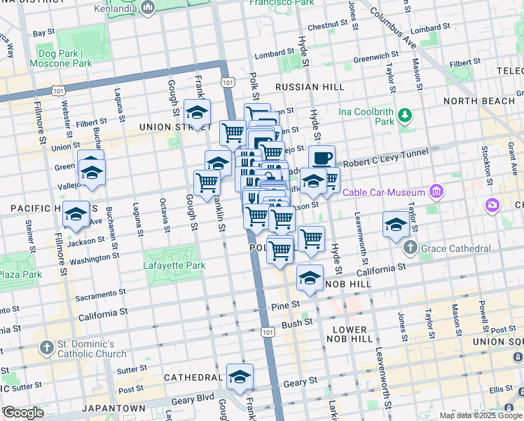 map of restaurants, bars, coffee shops, grocery stores, and more near 1653 Jackson Street in San Francisco