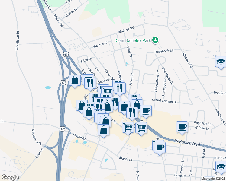 map of restaurants, bars, coffee shops, grocery stores, and more near 783 Weber Road in Farmington