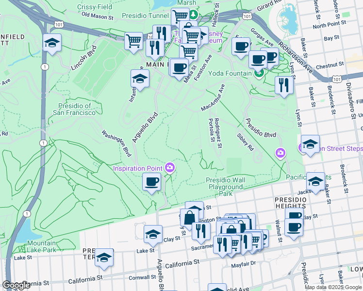 map of restaurants, bars, coffee shops, grocery stores, and more near 817E Quarry Road in San Francisco